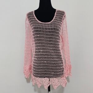 Pink Crochet Women Swim Coverup